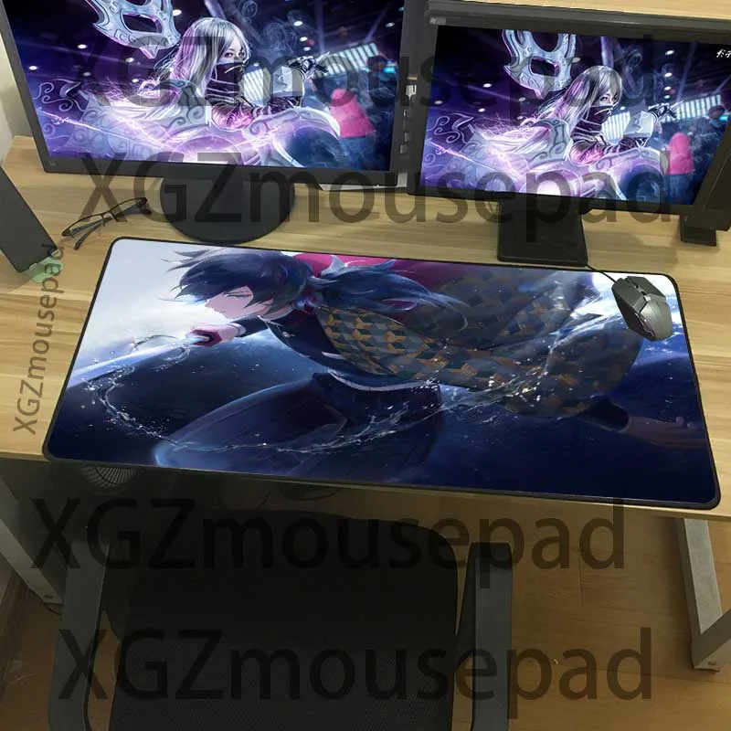 XGZ Comic Demon Slayer Kimetsu No Yaiba Custom Large Fashion Anime Mouse Pad Black Lock Edge Computer Table Mat Rubber Non-slip