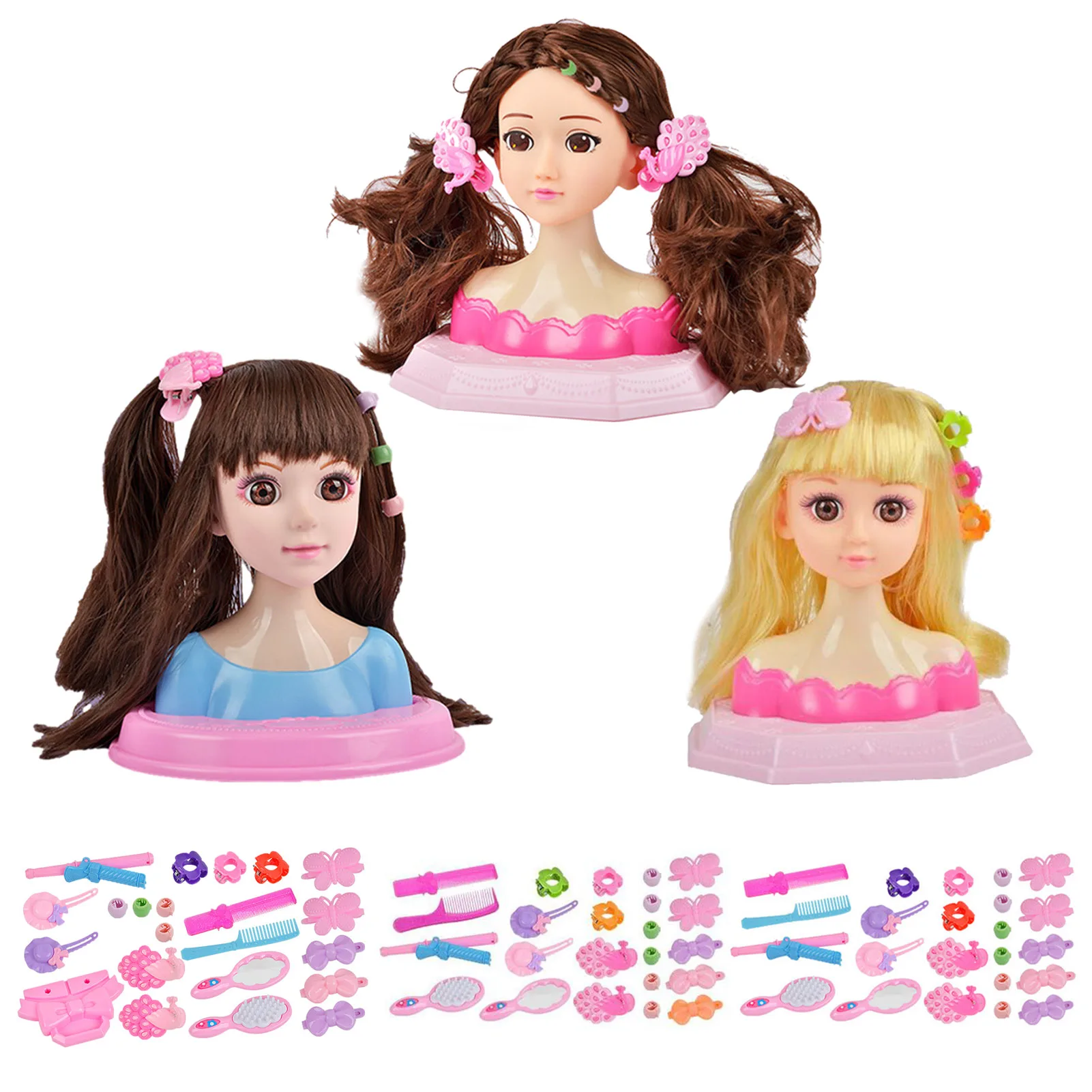 Stylist Girls Doll Head Playset Hair Styling Doll Head Accessories Girl Games Makeup Training Pretend Play Toy Gift