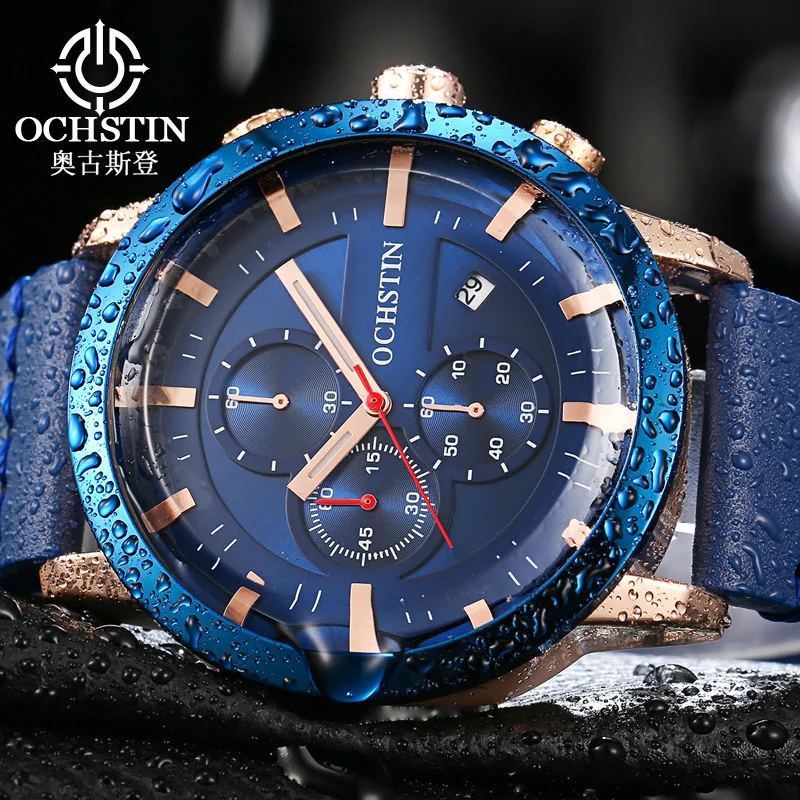 Reloj hombre OCHSTIN модные спортивные часы мужские роскошные многофункциональные хронограф повседневные кожаные наручные часы подарок relogio masculino