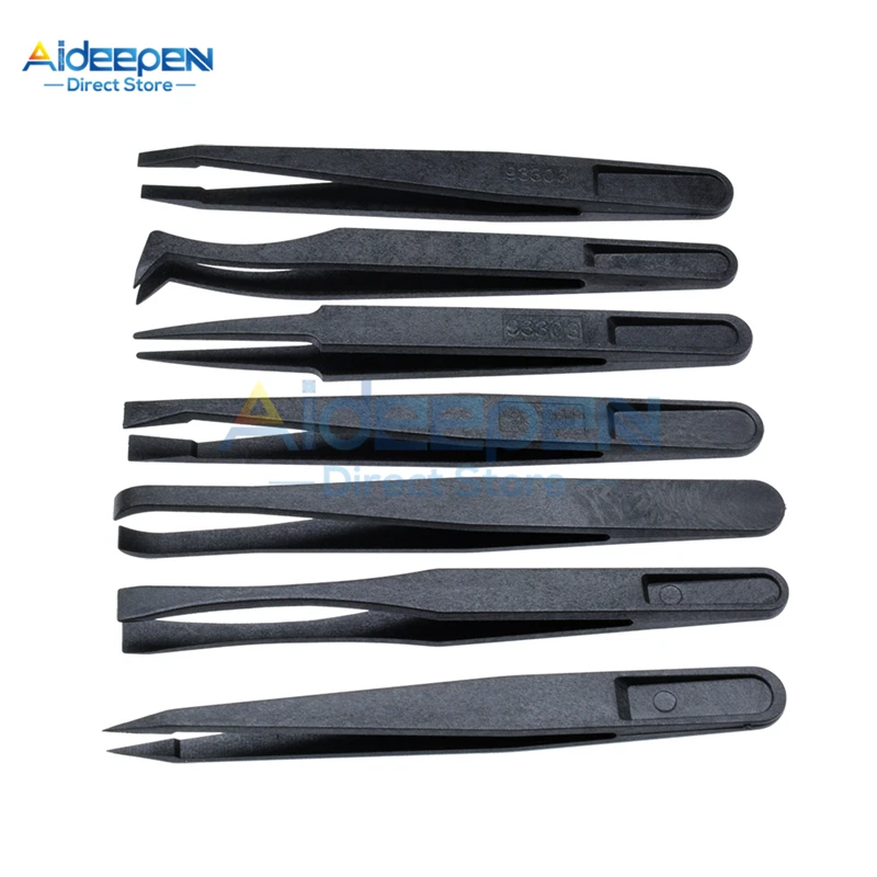 Precision tweezers ESD anti static tweezers 7Pcs Anti-static Carbon Fiber Electronic Tweezers Kit Plastic Forceps PCB Repair Hand Tools Set