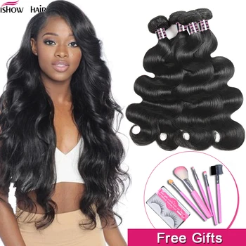 

Ishow Indian Hair Body Wave Human Hair Bundles 1 3/4 Piece Non-Remy Hair 8-28inch Natural Color Weave Bundles Hair Extensions