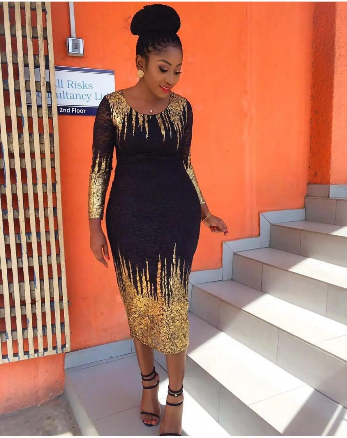 Платье Дашики в африканском стиле позолота Базен длинный рукав макси халат