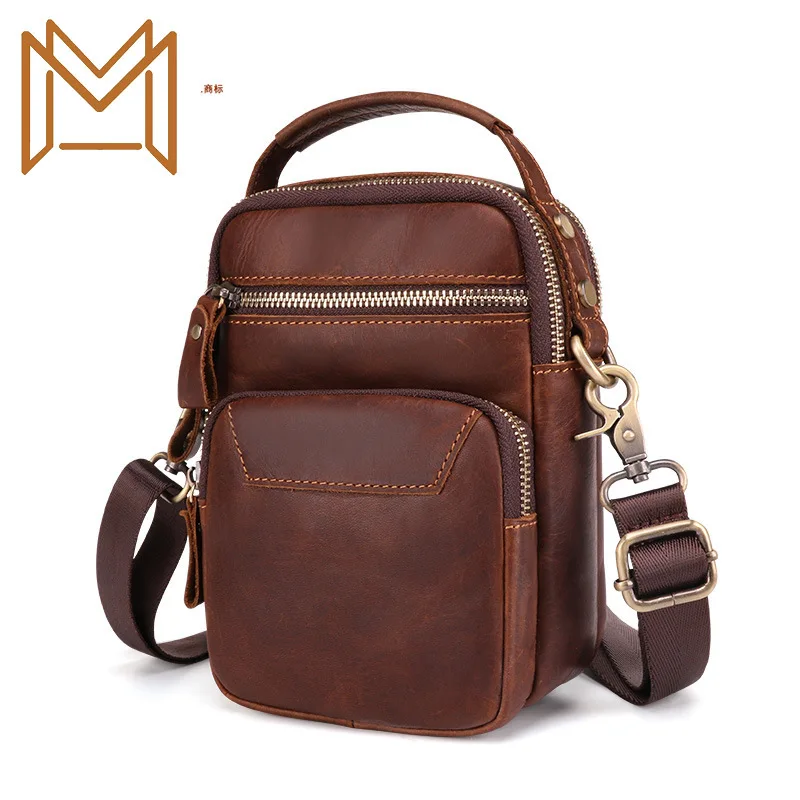 

Crazy Horsehide Man Single Shoulder Package Leisure Time Outdoors Genuine Leather Male Package Messenger Packet Male