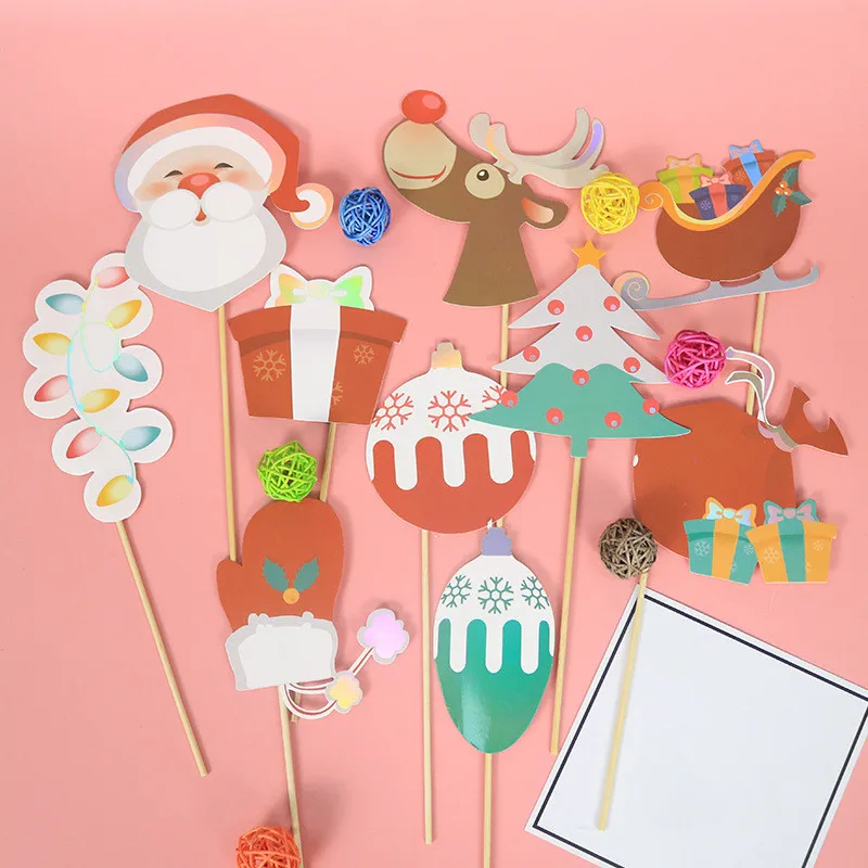 

10Pcs/bag Christmas Photobooth Props for New Year Party Funny Paper Santa Snowman Elk Cartoon Mask Carnival Decoration Supplies
