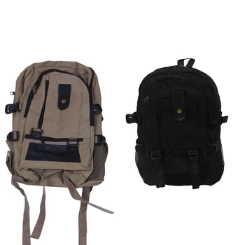

2 Pcs Male Retro Leisure Tourism Canvas Backpack , Black & Dark Khaki