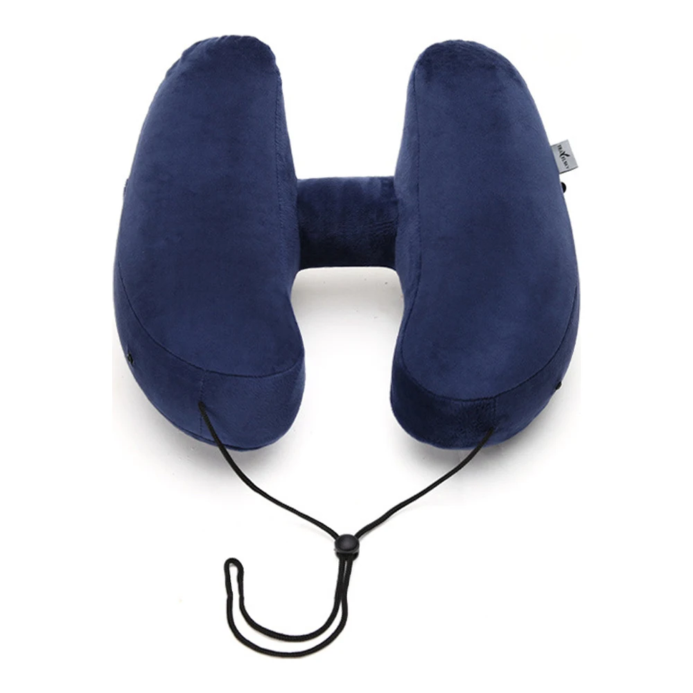 Складная легкая подушка для шеи с ворсом офисная Автомобильная подушка для сна с самолетом h-образная надувная подушка для путешествий с воздушной подушкой - Цвет: A-navy1