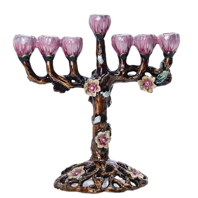 H&D 7 Branch Jewish Menorah Tree of Flowers Antique Hanukkah Menorah Collectible Chanukiah Candlestick Holder Jerusalem Gift