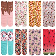 Новые милые женские носки с 3D принтом, двухсторонние носки с принтом «ананас», повседневные хлопковые носки с рисунком «фри бургер», забавные длинные носки для девочек, «пончик», «сделай сам»