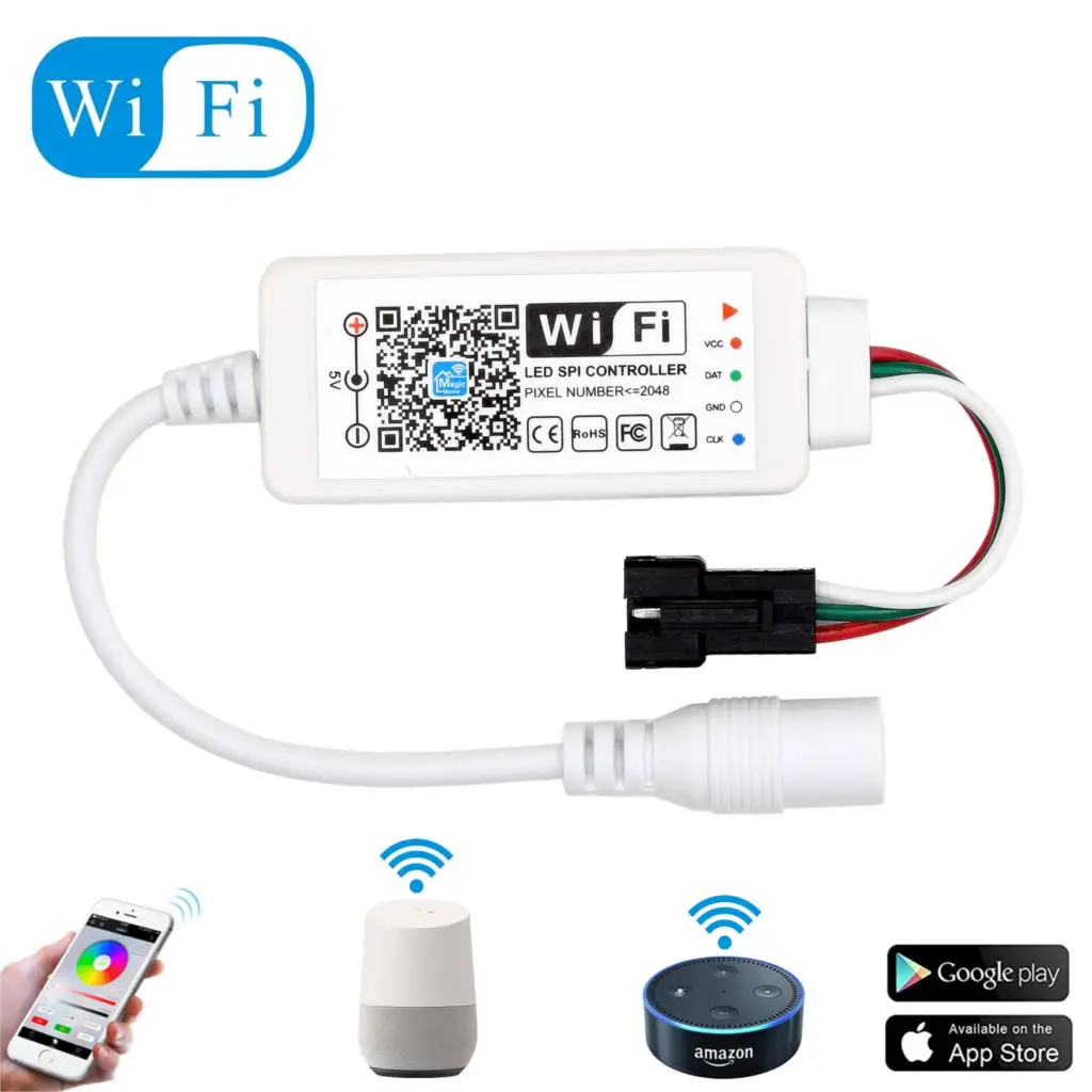 DC5-24V Мини Wifi WS2811 WS2812B RGB Светодиодная лента светильник управление Лер Amazon Alexa/Google Phone умный голос IOS/Android приложение управление