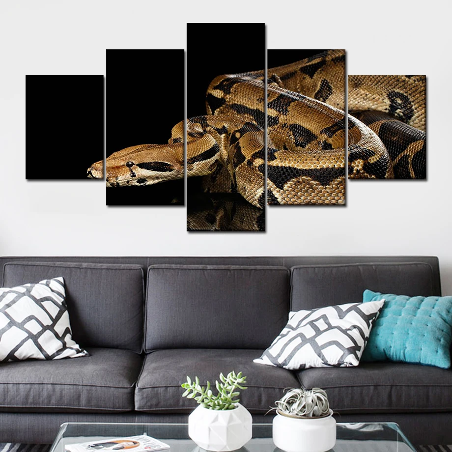 Черная змея 5 панелей шаблон картина обои используемые для украшения семьи
