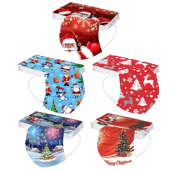 

50pcs Festive Party Mouth Masks Christmas Mask Masque Disposable Face Mask Industrials 3ply Filter Loop Facemask Mascarillas