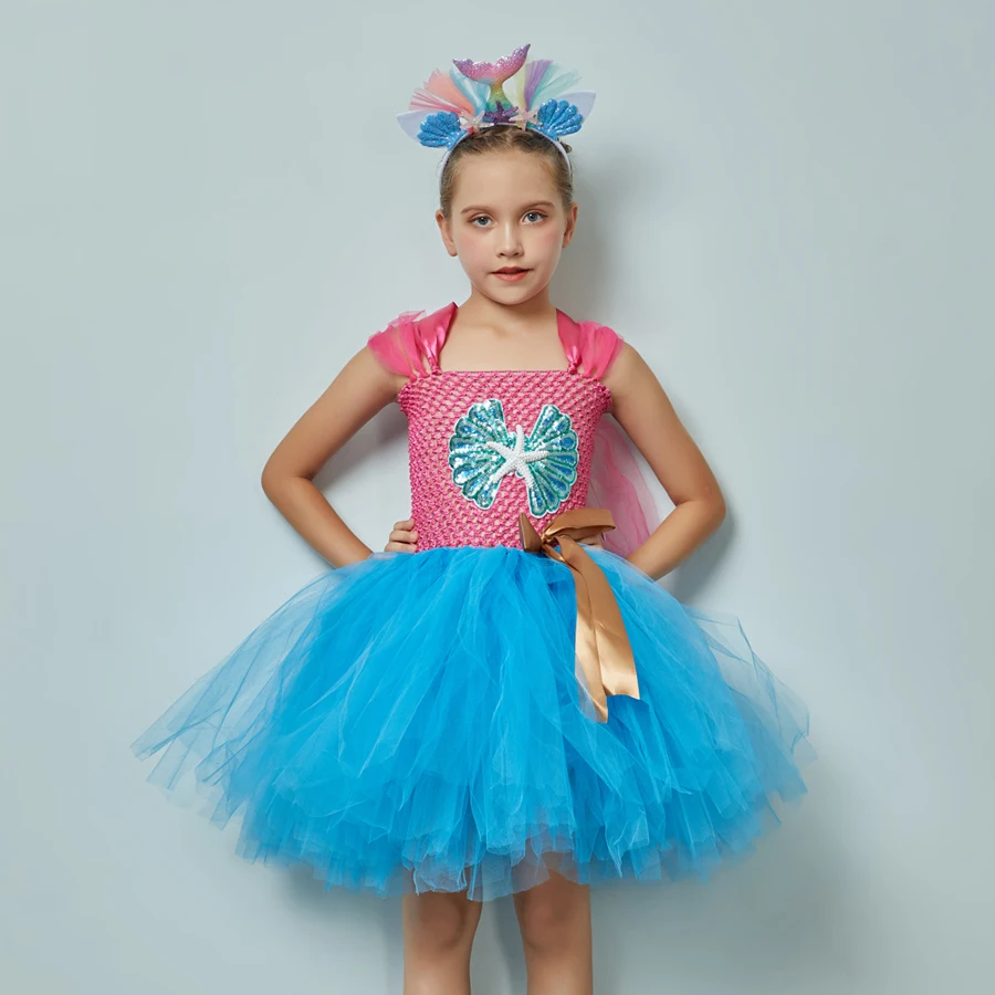 Handmade Mermaid Birthday Tutu Set Smash Cake Outfit Baby Girls Under the Sea Theme Mermaid Tutu Dress Dance Recital Tulle Dress (8)