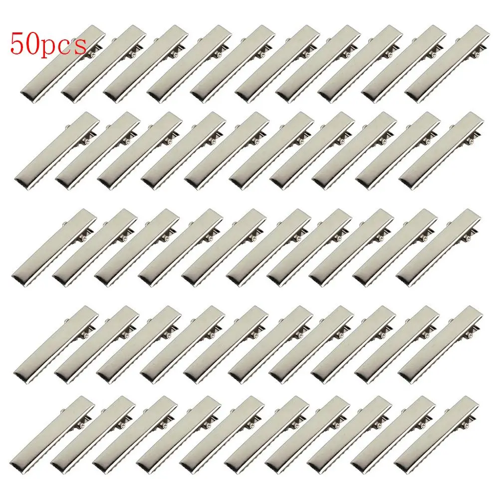 Hair Clips Silver Flat Metal Single Prong Alligator Hair Clips Barrette Hairpins For Bows DIY Accessories 50Pcs hair clips,hair accessories