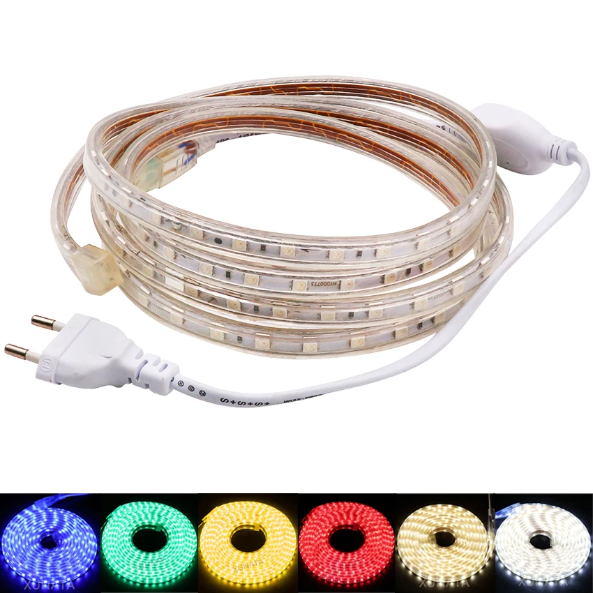 5050 LED Strip Light 220V Waterproof 60LED/m Flexible Ribbon Lights 1m 2m 3m 5m 10m 20m 50m 100m Home Decoration String Lamp | Освещение