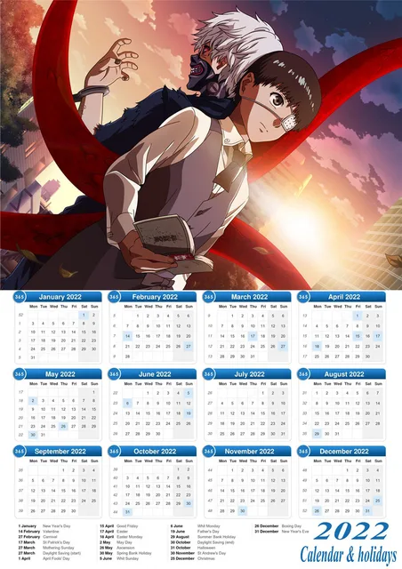 hot tokyo ghoul anime 2022 calendar posters coated paper prints clear image art painting bar home wall decor painting modern wall stickers aliexpress