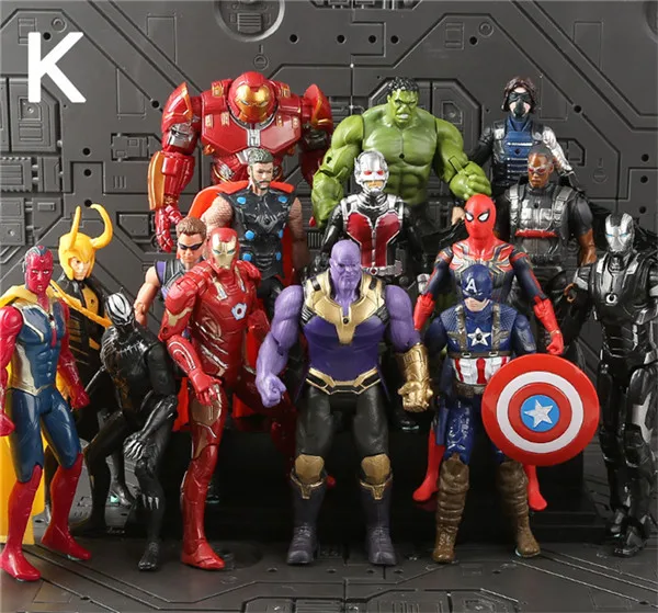 17 см освещение Мстители Marvel ПВХ Фигурки Человек-паук Фигурки, детские игрушки Халк Капитан Америка Супермен Черная пантера