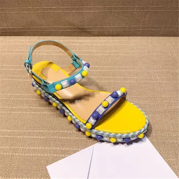 

Leather Women's Sandals Genuine Luxury Brand Designer Fashion Soft Light Rivet Sweet Women's Shoes Multi-coloured Ladies Shoes