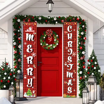 

Newly Christmas Curtain Couplet Home Door Window Holiday Festive Decor Welcome Banner
