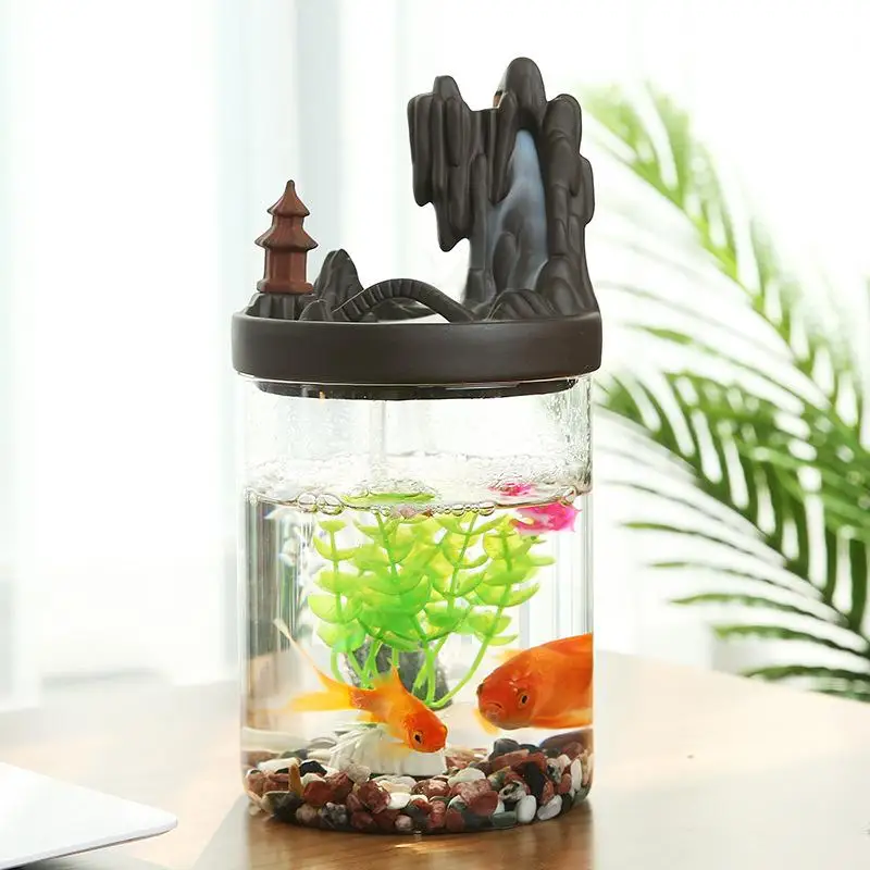 

Mountain Shape Backflow Incense Burner Smoke Waterfall Incense Holder With Fish Tank Aromatherapy Furnace Aromatic Home Decor