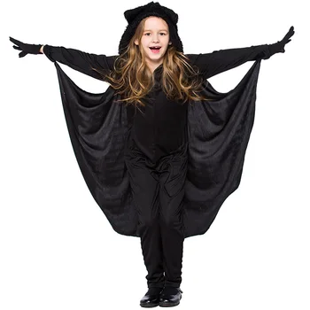 

girl Child Anime Cosplay Cute Bat Costume Kids Black Jumpsuit Connect Wings Cosplay Batman Costume for Halloween Costumes