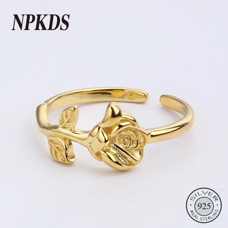

925 Sterling Silver Rose Flower Rings Gold Creative Adjustable Western Style Romantic Rigns for Women 2019 Festival Jewelry Gift