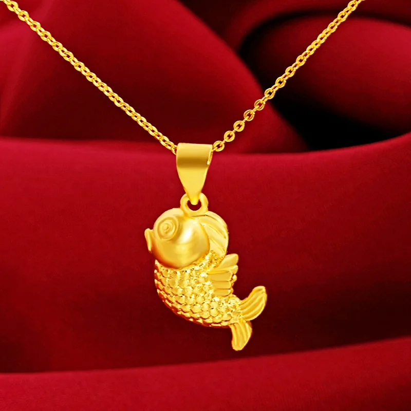 Pure Gold Color Pendant 3D Hard Sand Gold Fancy Carp Chain Necklace Accessories for Women Collar Lucky Fish Party Jewelry Gift