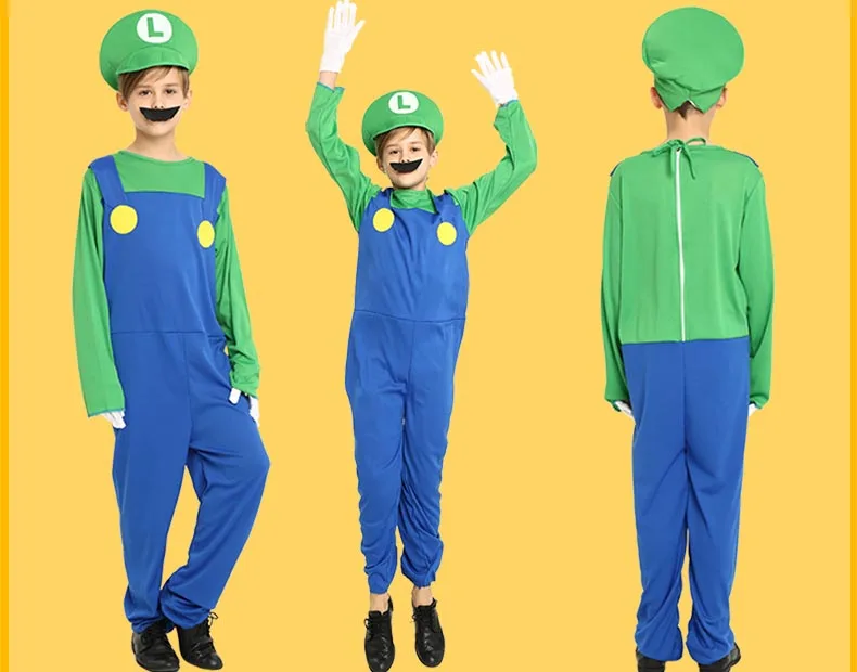 Взрослый Хэллоуин Супер Марио Детский костюм косплей семья Funy Luigi Bros сантехник Пурим костюм нарядное платье Рождественские Вечерние