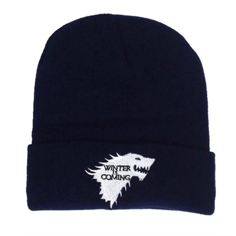 Зима идет волк вышивка шапочки шапки унисекс крутая черная Теплая Лыжная Шапка уличная хип-хоп шапки для женщин и мужчин вязанные Skullies капот - Цвет: black