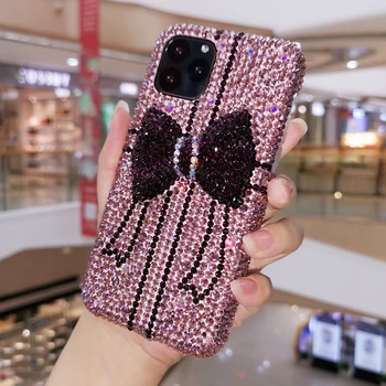 

For iPhone 11 pro XS max XR X Bling 3D cartoon bow-knot Crystal Diamond case for iphone 6 7 8 plus pink girl woman gift case