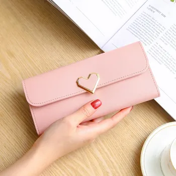 

New plain heart-shaped wallet for ladies with long multi-slot clasp mobile phone