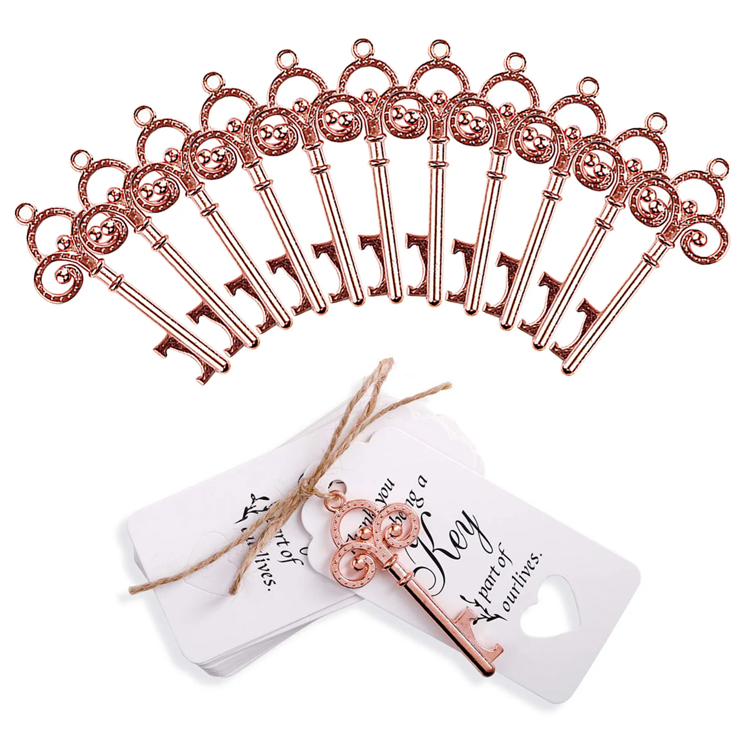 Rose Gold Behogar 50 упаковок винтажный сплав ключ в форме открывалка для пивных бутылок с веревка для праздничных флажков для свадьбы Хэллоуин День рождения Рождество вечеринка подарок - Цвет: Rose Gold