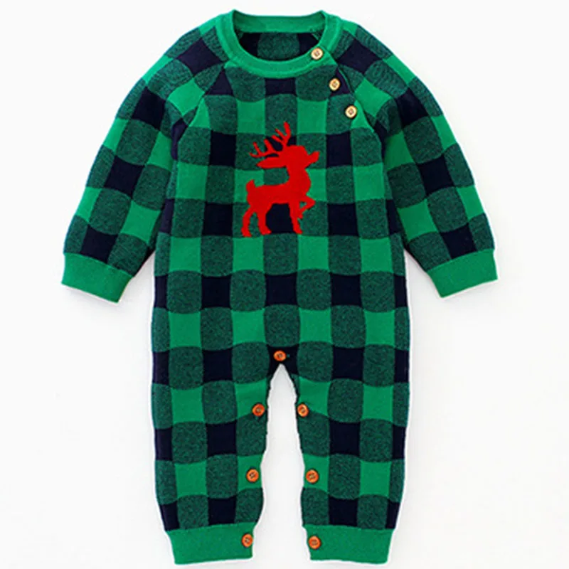 Рождественский свитер детская одежда на осень, Рождественская одежда с длинным рукавом, с изображением "Олень" комбинезон с сеткой комбинезон для младенцев мальчиков девочек - Цвет: 82W549 green