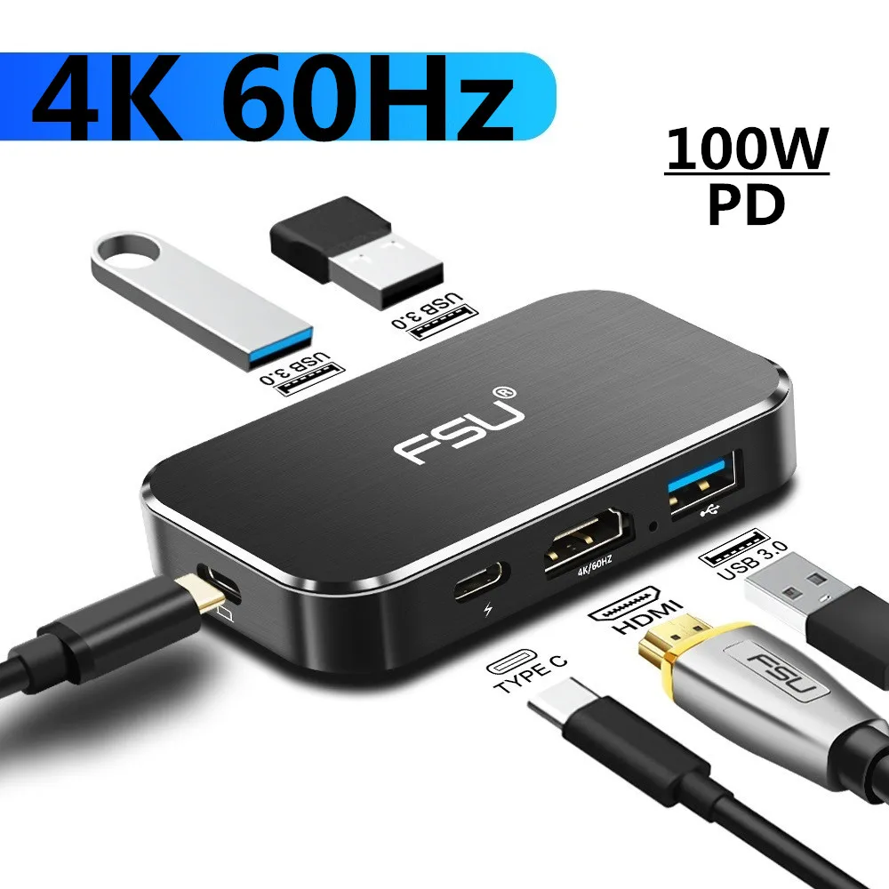 Thunderbolt 3 Dock USB C Type C to HDMI 4K 60Hz HUB PD 100W Charging Adapter Type-c HUB for MateBoo