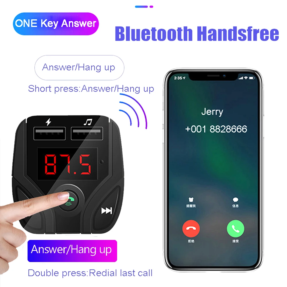 JINSERTA, fm-передатчик, Bluetooth 5,0, громкая связь, FM модулятор, автомобильный комплект, аудио MP3 плеер, двойное USB Автомобильное зарядное устройство, TF, U диск, плеер
