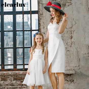 

Formal Mom And Daughter Evening Gowns DB132 Sleeveless V-Neck Banquet Dresses Crepe Zipper Robe De Soiree Parent-child Dress