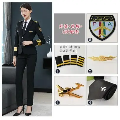 Hat Coat Pants Униформа для авиалиний, костюм, женская пилот, капитанская форма, Женское пальто+ штаны, Воздушная посещаемость, менеджер по продажам в отеле, профессиональная одежда - Цвет: Hat Coat Pants
