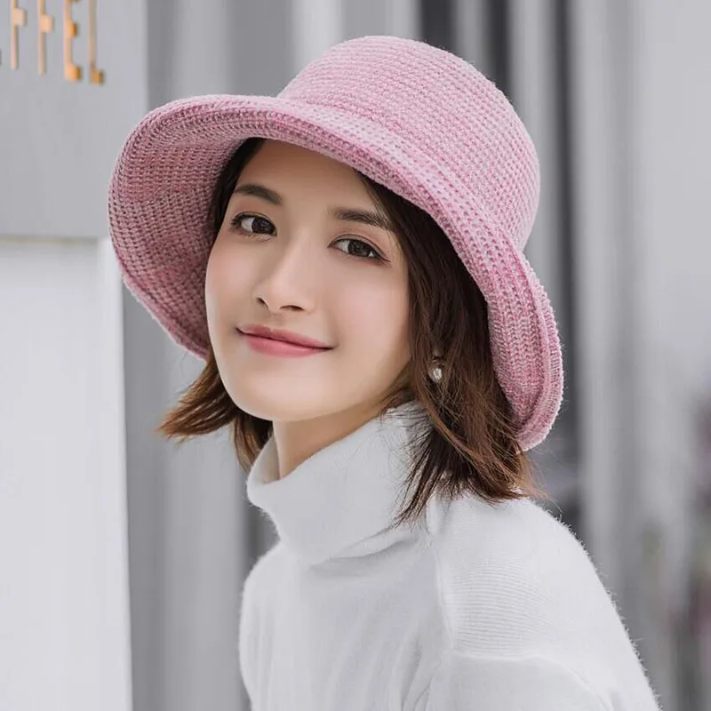 Bucket Hat Cover New Design For Women Solid Chenille Solid color Outdoor Autumn Winter For Ladies Fisherman Hat For Female