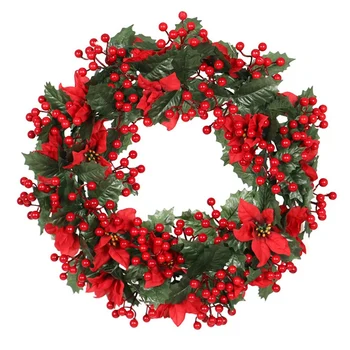 

Red Berries Artificial Christmas Wreath, Handmade Wall Hanging Garland Pendant for Front Door Decor Home Decorations