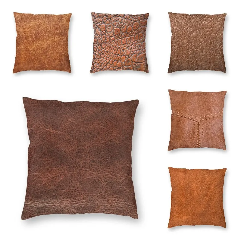 Brown Leather Design Throw Pillow Case Home Decor 3D Printing Vintage Textures Pattern Cushion Cover 45x45 Pillowcover for Sofa | Дом и сад