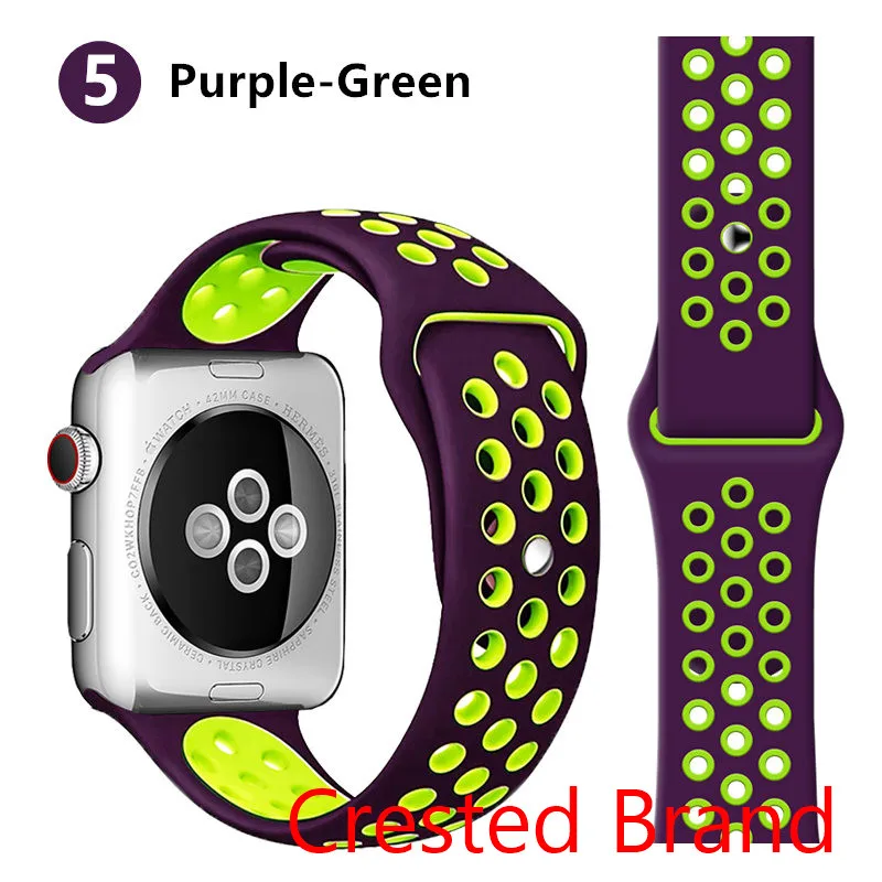 Силиконовый ремешок для Apple watch band 44 мм/40 мм iWatch band 42 мм/38 мм дышащий спортивный ремешок для часов Браслет Apple watch 5 4 3 2 1 - Цвет ремешка: purple green 5