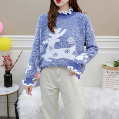pull femme Уродливый Рождественский свитер, водолазка, пушистый мех, кашемировый свитер, женские зимние свитера, женские свитера с оленем,, корейский Джемпер красного цвета - Цвет: pull femme