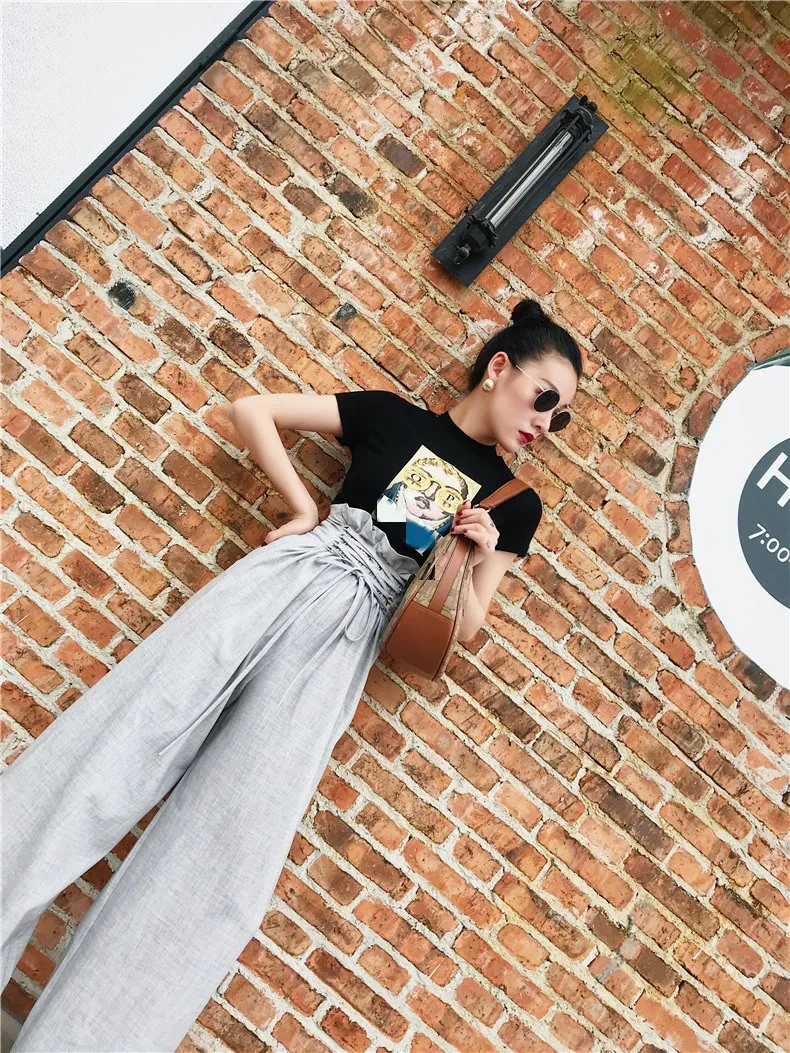 

Nice Summer Office Lady High Waist Lace Up Loose Pants Sashes Fashion Ruffles Wide Leg Solid Long Trousers