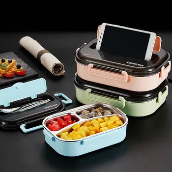 

Japanese Kids Lunch Box Bento Lunch Box With Compartment Tableware Microwave Food Container Box 304 stainless steel