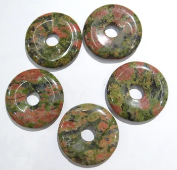 

wholesale 12pcs 30mm Natural Unakite Gold sand aventurine stone Donuts Pendant Circle Round Peace Buckle For Jewelry making