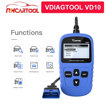 

Car Accessoriess VD10 Car Code Scanner EOBD Diagnostic Tool Engine Code Reader Support Datastream PK ELM327 Al419 CR3001 AD310