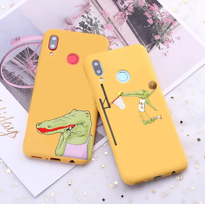 

Funny Cartoon satire Crocodile and Giraffe Troubles Candy Color Case for Huawei P10 P20 P30 MATE 10 20 honor 8 9 10 Soft Case