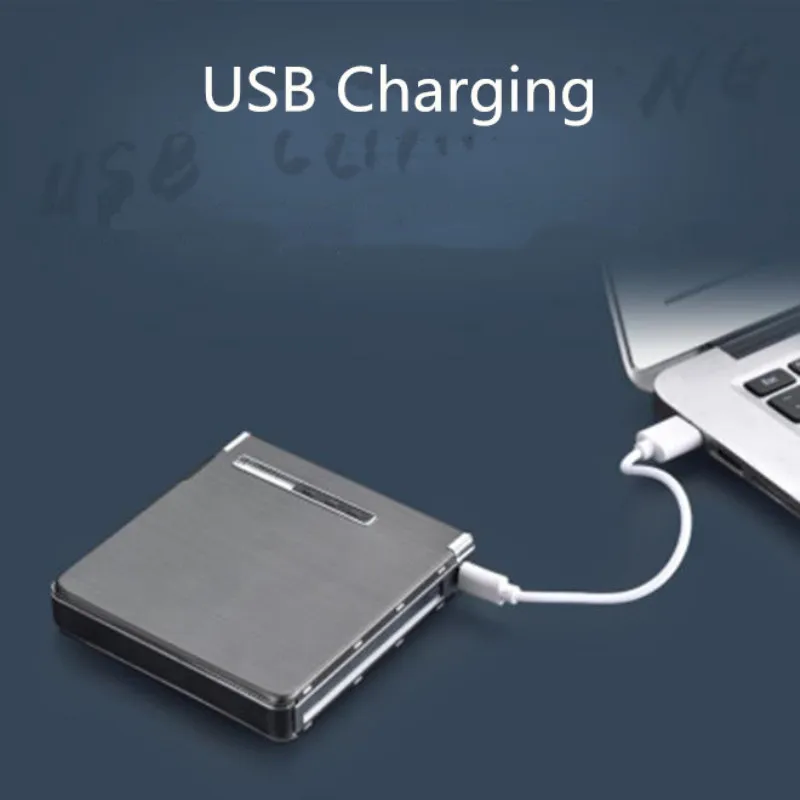2 в 1 чехол для сигарет Зажигалка курения беспламенный алюминиевый сплав USB