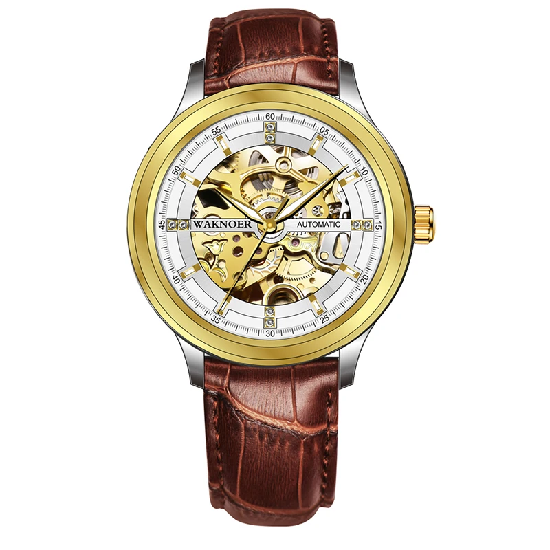 

WAKNOER Men Watch Mechanical Luxury Fashion Leather Sport Watch Men Waterproof Automatic Watch Male Clock Relojes Hombre 2019