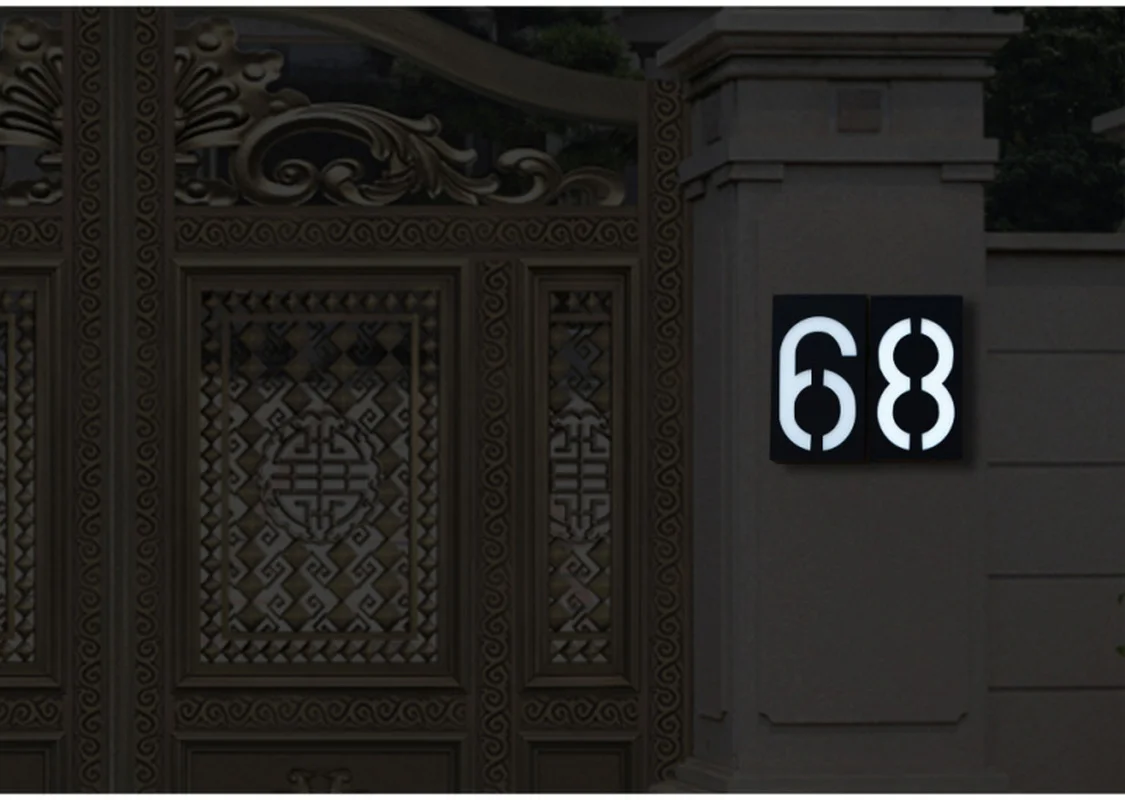 

House Hotel Door Address Sign Plaque Solar Power LED Lamp DIY Decoration Digits 0-9 Modern Waterproof Door Number Plate Light