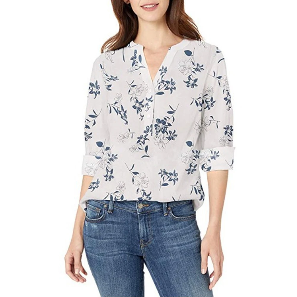 

Casual Shirt V Neck Front Buttons Daily Loose Print Shopping Dating Work Party Spring Autumn Long Sleeves